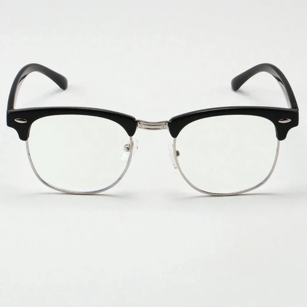 Unisex Black Browline Half Frame Clear Lens Square Fashion Glasses
